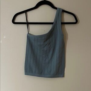 Forever 21 Blue Ribbed One-Shoulder Tank Top